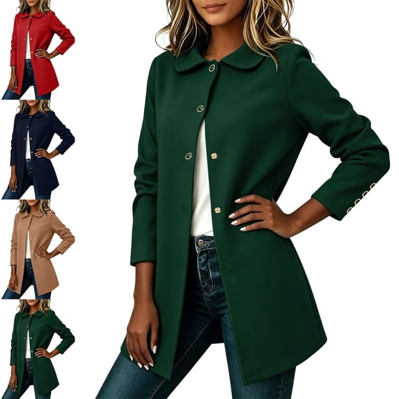Danhjin Fall Coats for Women Lapel Long Sleeve Casual Button Long Jackets Winter Going out Outdoor Fashion Outerwear