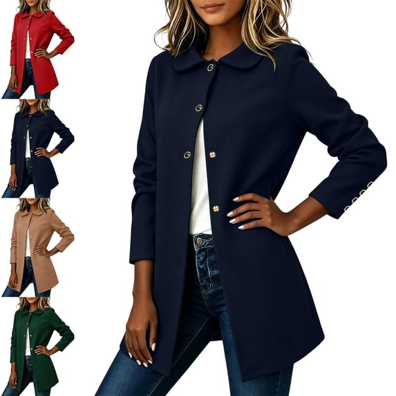 Danhjin Fall Coats for Women Lapel Long Sleeve Casual Button Long Jackets Winter Going out Outdoor Fashion Outerwear