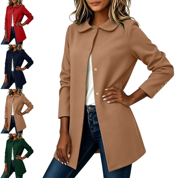 Danhjin Fall Coats for Women Lapel Long Sleeve Casual Button Long Jackets Winter Going out Outdoor Fashion Outerwear