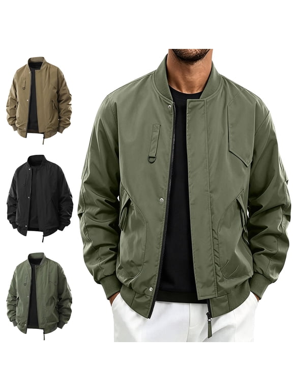 Fall Jackets for Men Zip up Casual Fashion Solid Color Outwear Winter Loose Going out Comfy Long Sleeve Coats