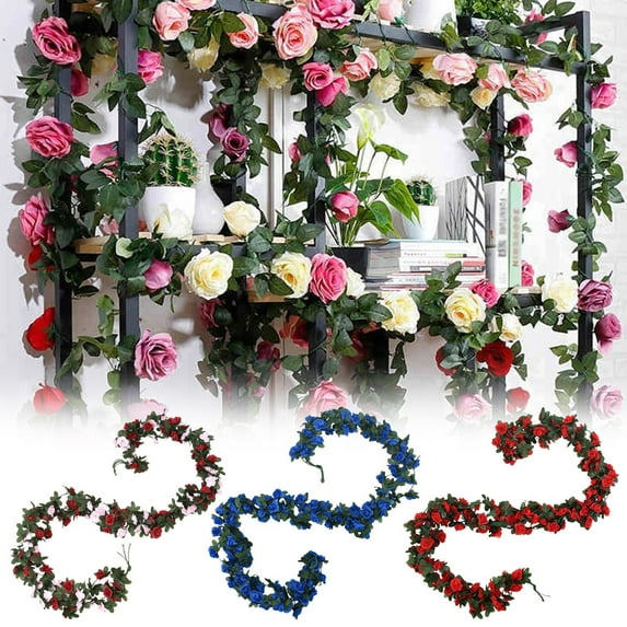 Danhjin Flower Garland for Decorations, Artificial Floral Garland Rose Vines for Wedding Backdrops Party Home Decor, Garlands for Indoor Outdoor Wall Doorway Decoration, Red Flower Garland