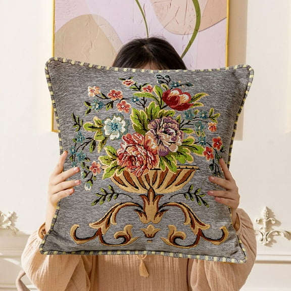 Danhjin Flower Throw Pillow Covers 19x19 Inch, European Emboss Pillow Cases Soft Cushion Covers for Sofa Couch Bed Living Room, Machines Washable