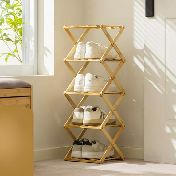Danhjin Foldable Shoe Rack Organizer 10.24*27.95in For Entryway Multi Tier Shoe Organizer Shelf No Assembly Space Saving Shoe Storage Cabinet For Home