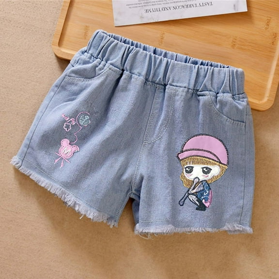 Danhjin Girl's Jean Shorts Butterflies Print Ripped Denim Shorts Rawk He M Trendy Versatile Shorts with Pocket