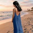 thumbnail image 1 of Danhjin Girls Backless Dresses Summer Casual Cottonn Lightweight Long Dresses with Back Adjustable Ties Spaghetti Straps Flowy Beach Sun Spring Cute Fashion Dress for Kids, 1 of 9