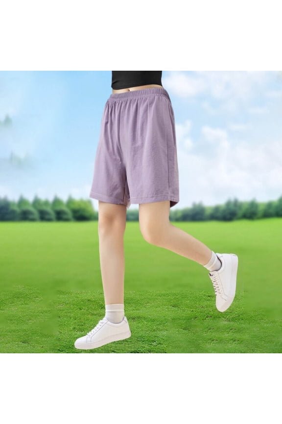 Girls Casual Loose Shorts Summer Solid Color Lightweight Elastic Waist Stretchy Loungewear Comfy Going Out Shorts