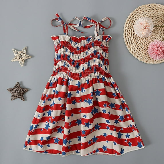 Danhjin Girls Dress 4th of July Independence Day Shirt Dress Suit American Flag Stars Suspender Summer Costume Beach Sundress Summer