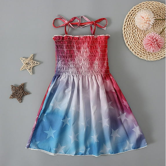 Danhjin Girls Dress 4th of July Independence Day Shirt Dress Suit American Flag Stars Suspender Summer Costume Beach Sundress Summer