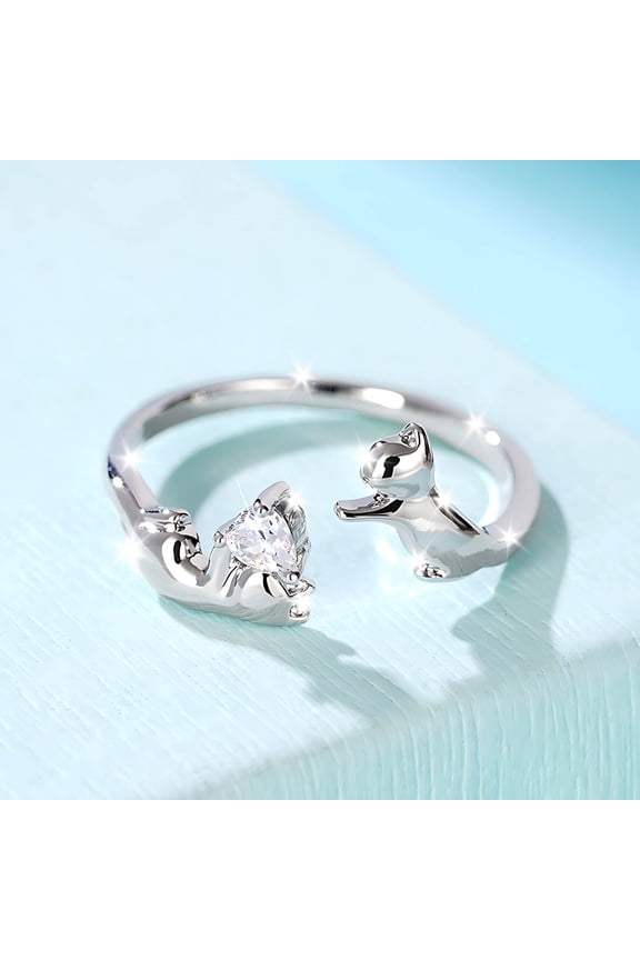 Gold Rings for Women, 925 Silver Dainty Cats Pet Ring, Elegant Wrap Stacking Statement Ring for Animals Lovers and Girlfriend Gift
