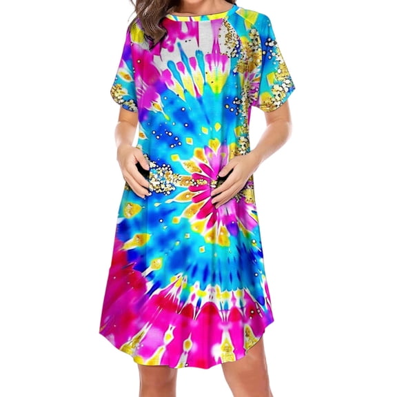 Danhjin Graphic Dress for Maternity T-Shirt Crew Neck Midi Dress Summer Short Sleeve Lightweight Casual Comfy Loose Dress