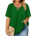 thumbnail image 1 of Danhjin Green Plus Size Tshirt For Women Oversized V-Neck Loose Short Sleeve Tees Breathable Elastic Fabric Tunic for Shopping Work Soild Color Casual Homing Soild Color Wear, 1 of 6