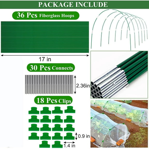 Danhjin Greenhouse Kit with Garden Hoops, Wider Tunnel Greenhouse Fiberglass Support Frame for Outdoor Heavy Duty Use, Plant Cover Fabric with Garden Stakes for Vegetable Flower Beds