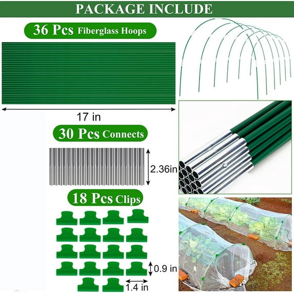 Danhjin Greenhouse Kit with Garden Hoops, Wider Tunnel Greenhouse Fiberglass Support Frame for Outdoor Heavy Duty Use, Plant Cover Fabric with Garden Stakes for Vegetable Flower Beds