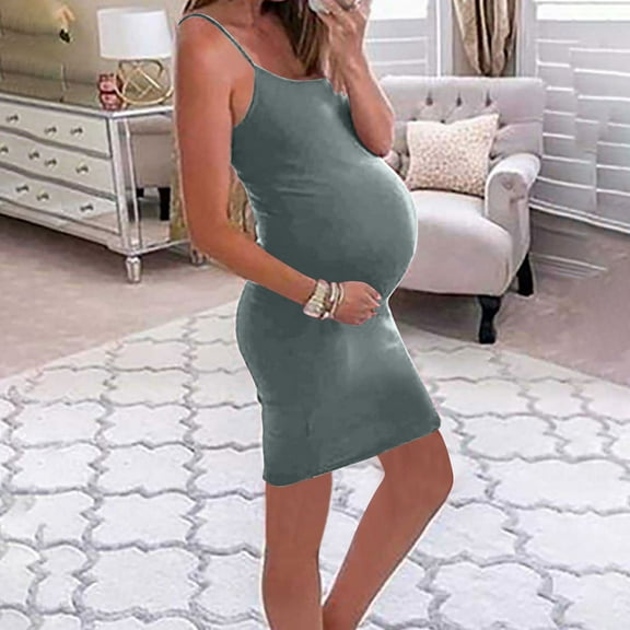 Danhjin Halter Dress for Maternity Off the Shoulder Solid Color Sleeveless Square Neck Dress Holiday Vacation Going Out Comfy Outfit Fashion Thin Loungewear Dress