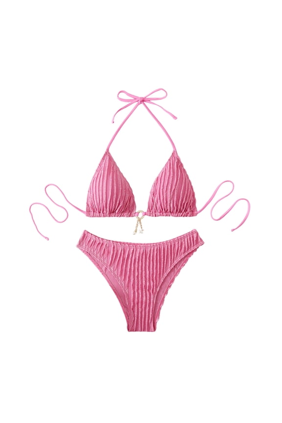 Halters Bikini Swimsuit Set for Women 2 Piece Swimwear Ties up Summer Beach Fashion Bathing Suits Set Cute Solid Color Attractive Swiming Sun Swim Suits