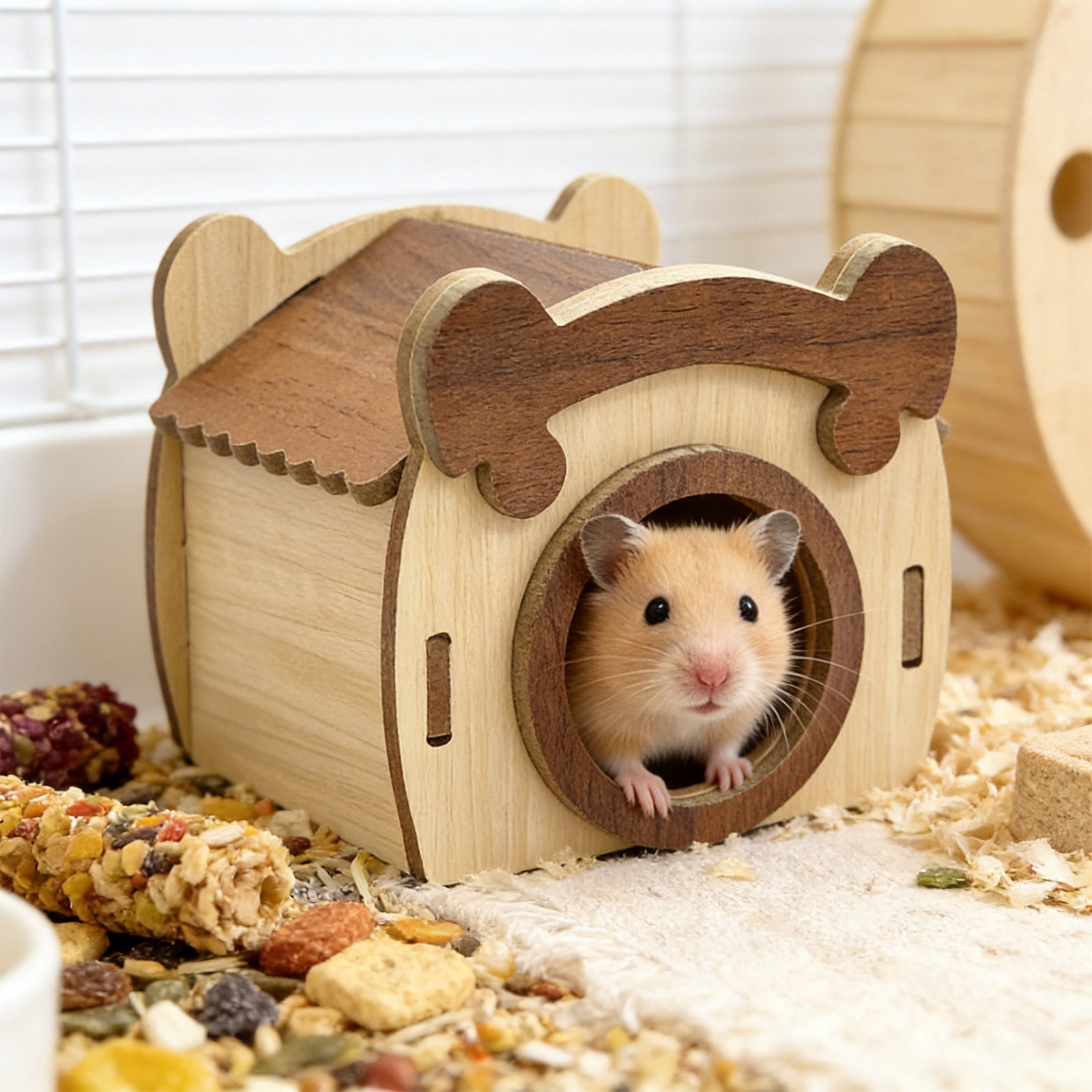 Danhjin Hamster Cage Natural Solid Wood Hideout House for Hamster Gerbil Mouse Small Animals Safe Bed Gnawing Sleeping