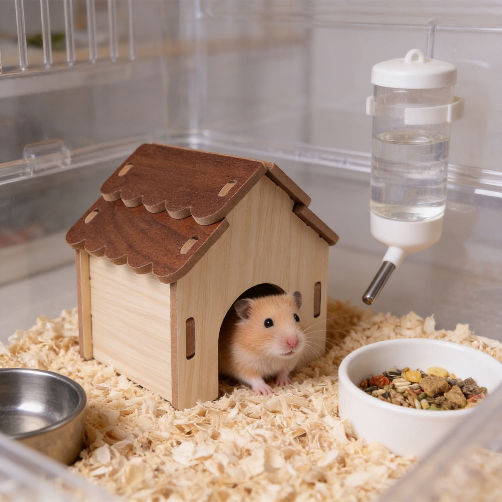 Danhjin Hamster Cage Natural Solid Wood Hideout House for Hamster Gerbil Mouse Small Animals Safe Bed Gnawing Sleeping