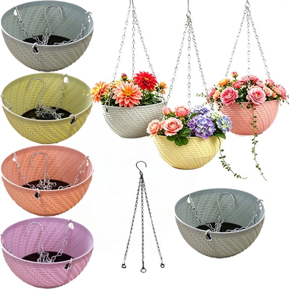 Danhjin Hanging Planters for Outdoor Plants, Large Hanging Basket with Chain for Garden Patio Balcony Decor, Sturdy Plant Pots and Containers for Indoor Outdoor Use, Hanging Flower Pots 5.91x3.35in