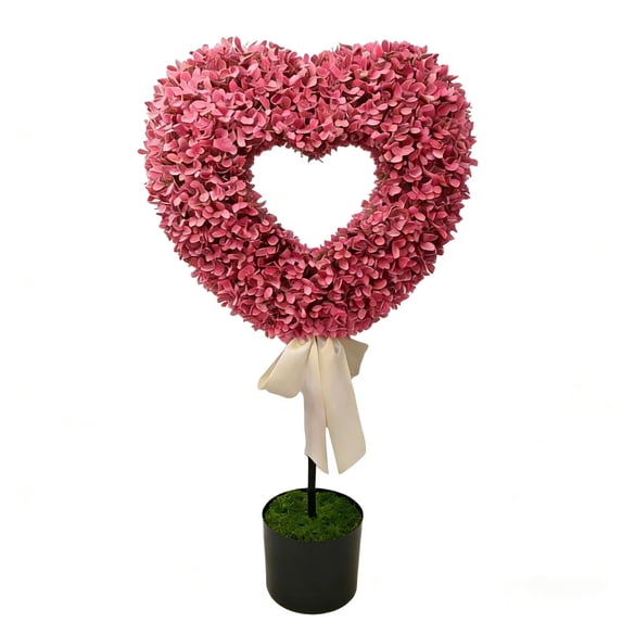Danhjin Heart Topiary, 1 Set Heart Shaped Topiary Trees with Ball Planter Pots and Bow for Outdoor Valentine's Day Decorations, 30.00 In