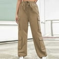 thumbnail image 1 of Danhjin Khaki Women's Cargo Pants High Waisted Lightweight Cargo Pants Solid color Soft Stretch Baggy Casual Streetwear Travel Hiking With Pockets, 1 of 8