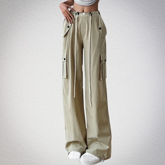 Danhjin Khaki Women's Cargo Pants Lightweight Cargo Pants Solid color Soft Stretch Baggy Casual Streetwear Travel Hiking With Pockets