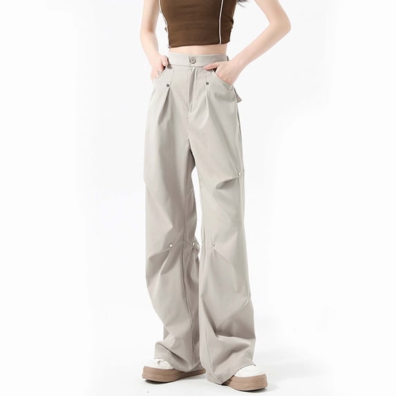 Danhjin Khaki Womens Cargo Pants Lightweight Travel Hiking Cargo Pants Soft Stretch Baggy Straight Casual Streetwear