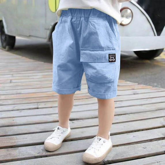 Danhjin Kids Cargo Shorts Elastic Waist with Multi Pockets Athletic Hiking Going Out Camping Traveling Outwear Solid Color Casual Shorts for Boys