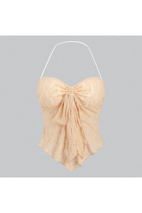 Lace Halter Top for Women Sleeveless Solid Color Summer Backless Casual Camisole Shirts Spring Lightweight Going Out Fashion Soft Bow Top