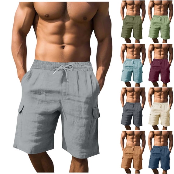 Danhjin Linen Beach Shorts For Mens SummerLightweights Breathable Loose Casual Shorts Elastic Waist Drawstring Beach Shorts Swimwear Bathing Suits