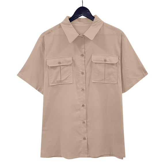 Danhjin Linen Shirts For Womens Casual Loose Collared Blouses Spring Summer Beach Tops Short Sleeve V Neck Shirts