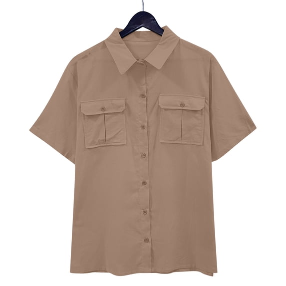 Danhjin Linen Shirts For Womens Casual Loose Collared Blouses Spring Summer Beach Tops Short Sleeve V Neck Shirts