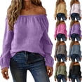 thumbnail image 1 of Danhjin Linen Shirts for Women Long Sleeve Off Shoulder Square Neck Solid Color Fashion Pullover Tops Fall Summer Spring Vacation Going out Blouses Casual T Shirts, 1 of 7