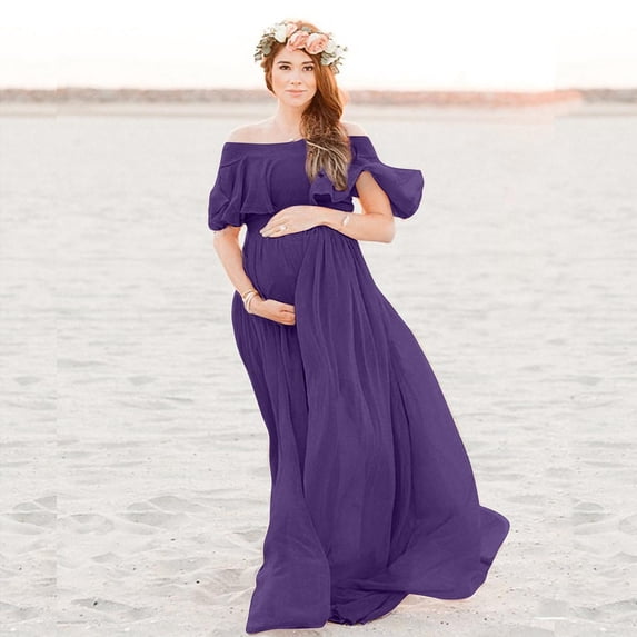 Danhjin Maternity Maxi Dress Photoshop Flowy Summer Off the Shoulder Sleeveless Casual Dress Spring Solid Color Going Out Floor Length Outfit Long Dresses