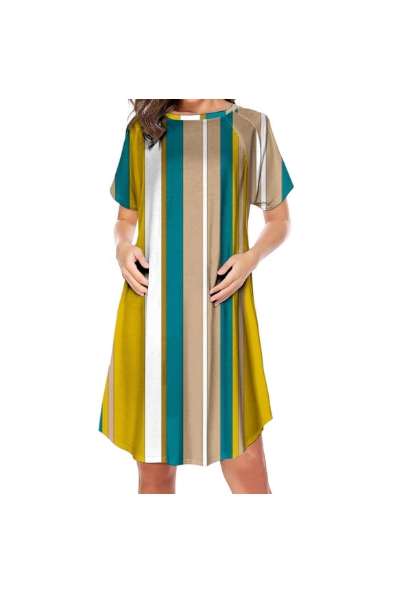 Maternity Planted Dress Short Sleeve Crew Neck Dress Ruched Casual Loose Pregnancy Dress For Daily Wearing Summer With Zipper