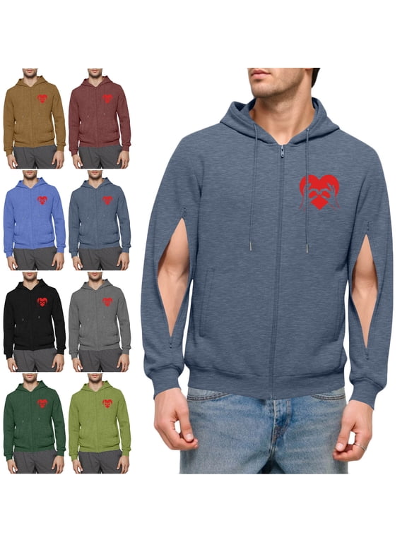 Men Dialysis Jackets with Arm Zipper Hoodies Post Shoulder Surgery Infusion Jacket Hassle-Free Port Access & Hemodialysis Clothing