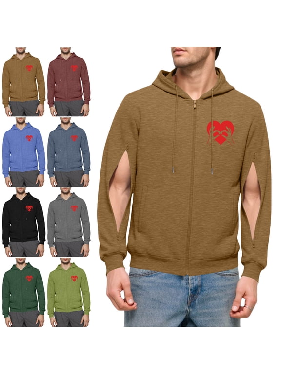 Men Dialysis Jackets with Arm Zipper Hoodies Post Shoulder Surgery Infusion Jacket Hassle-Free Port Access & Hemodialysis Clothing