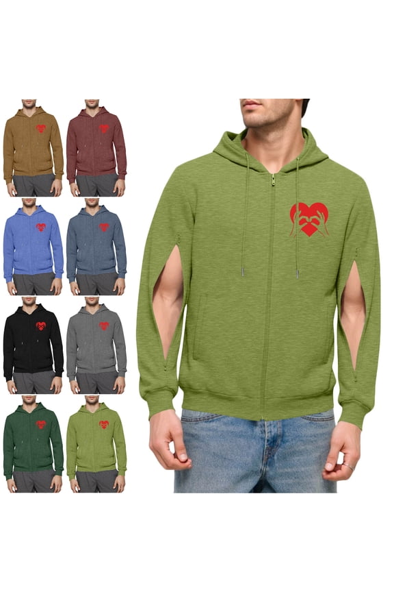 Men Dialysis Jackets with Arm Zipper Hoodies Post Shoulder Surgery Infusion Jacket Hassle-Free Port Access & Hemodialysis Clothing