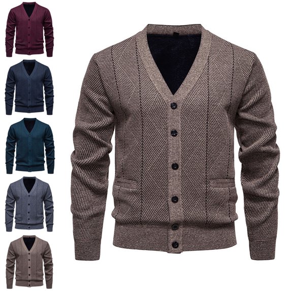 Danhjin Men's Button Down Sweater Jackets V Neck Long Sleeve Cardigan Casual Warm Stretchy Knit Fall Winter Outwear Fashion Coat