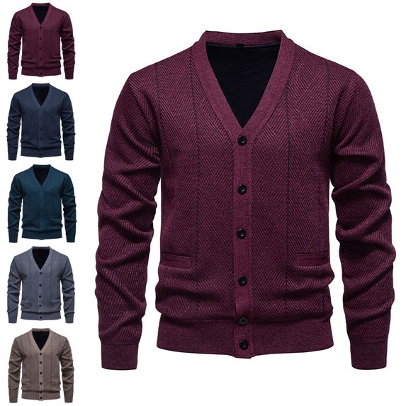 Danhjin Men's Button Down Sweater Jackets V Neck Long Sleeve Cardigan Casual Warm Stretchy Knit Fall Winter Outwear Fashion Coat