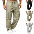 thumbnail image 1 of Danhjin Men's Cargo Pants Straight Leg Elastic Waist and Ankle Work Casual Hiking Camping Pants Loose Solid Color Trousers with Pockets, 1 of 8