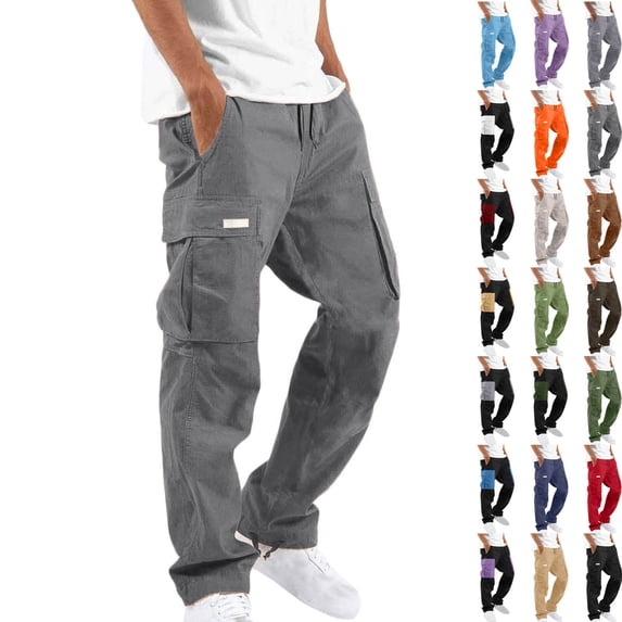 Danhjin Men's Cargo Pants Straight Leg Work Casual Hiking Camping Pants Loose Solid Color Trousers with Pockets
