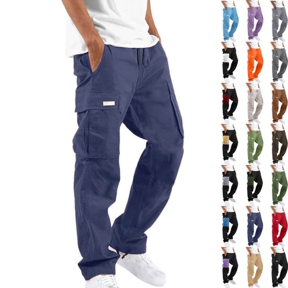 Danhjin Men's Cargo Pants Straight Leg Work Casual Hiking Camping Pants Loose Solid Color Trousers with Pockets
