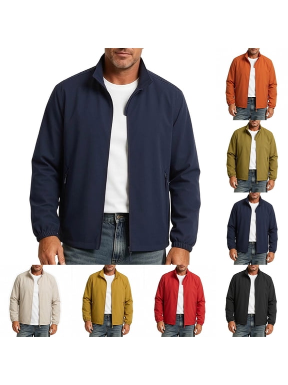 Men's Casual Jackets Fall Winter Full Zipper Stand Collar Long Sleeve Loose Outerwear Fashion Comfy Coats