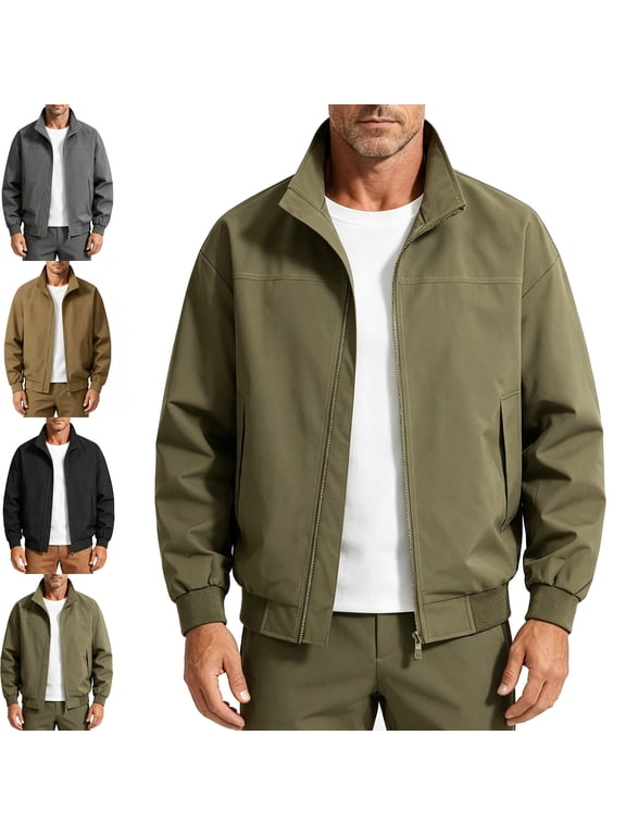 Men's Fall Jackets Lapel Full Zipper Long Sleeve Stand Collar Winter Outerwear Solid Color Comfy Fashion Coats