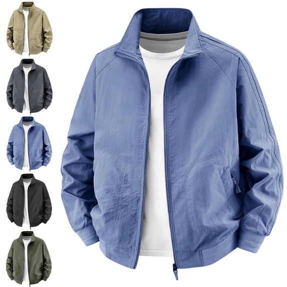 Danhjin Men's Fall Jackets Lapel Full Zipper Long Sleeve Stand Collar Winter Outerwear Solid Color Comfy Fashion Coats