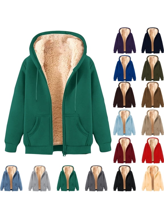 Men's Fleece Lined Hoodies Unisex Full Zipper Jacket Thicken Loose Long Sleeve Sweatshirts Fall Winter Casual Comfy Cozy Warm Outwear Coat
