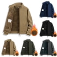 thumbnail image 1 of Danhjin Men's Fleece Lined Jackets Fuzzy Thermal Fall Winter Warm Coats Casual Long Sleeve Stand Collar Solid Color Outwear with Pockets, 1 of 7