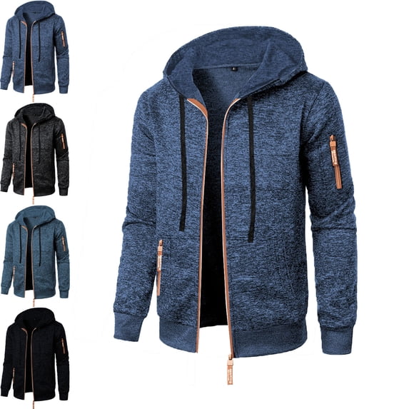 Danhjin Men's Hooded Jacket Zip-up Hoodies Long Sleeve Causal Sweatshirts Fall Winter Drawstring Solid Color Outwear Coat with Zipper Pockets