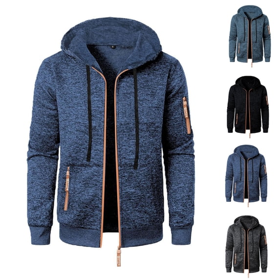 Danhjin Men's Hooded Jacket Zip-up Hoodies Long Sleeve Causal Sweatshirts Fall Winter Drawstring Solid Color Outwear Coat with Zipper Pockets