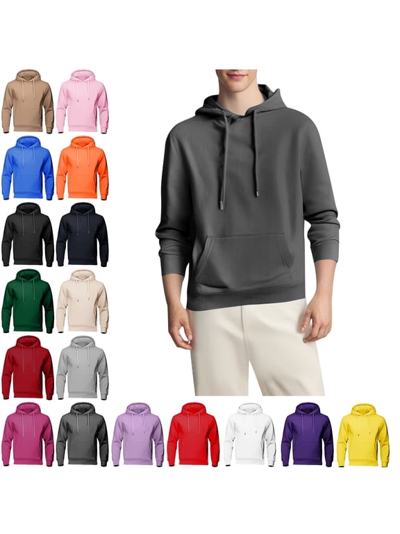 Men's Hoodies Pullover Hooded Sweatshirts Fall Winter Comfy Casual Long Sleeve Tops Fashion Stylish Loose Solid Color Shirt Blouses